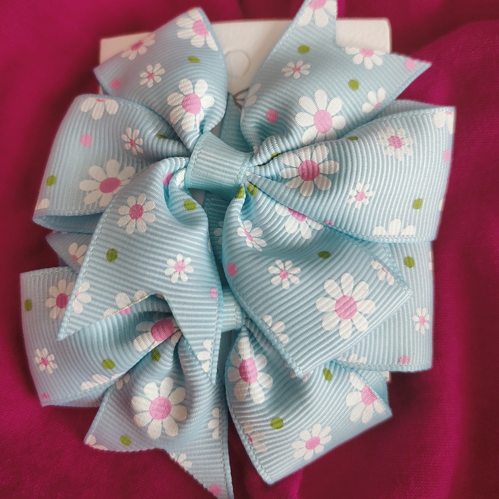 Floral Blue Hair Bow for Kids